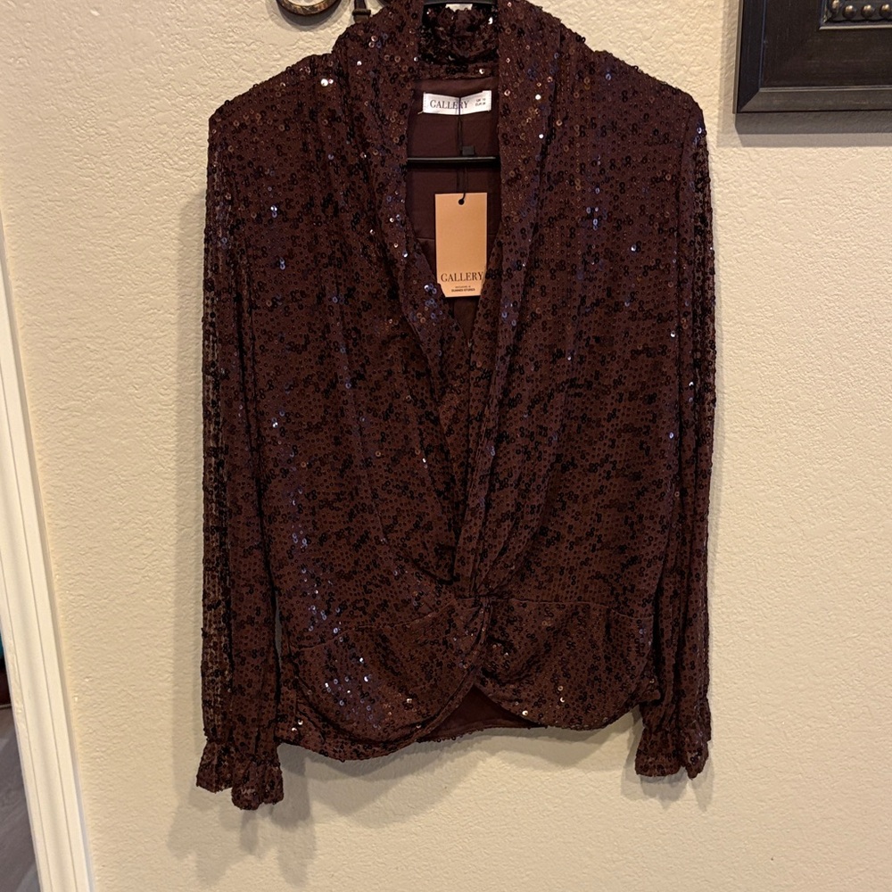 Gallery Sequin Brown Blouse